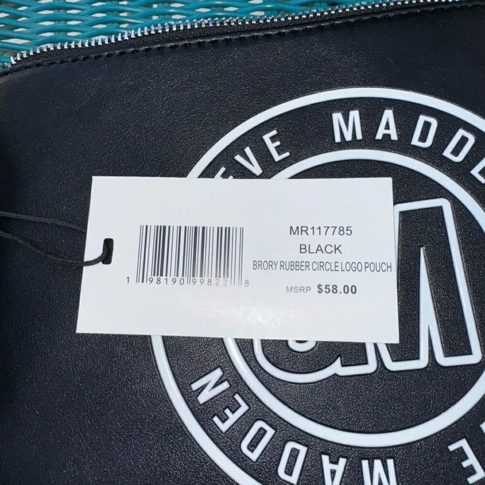 Steve Madden Black Round Logo Zip Clutch